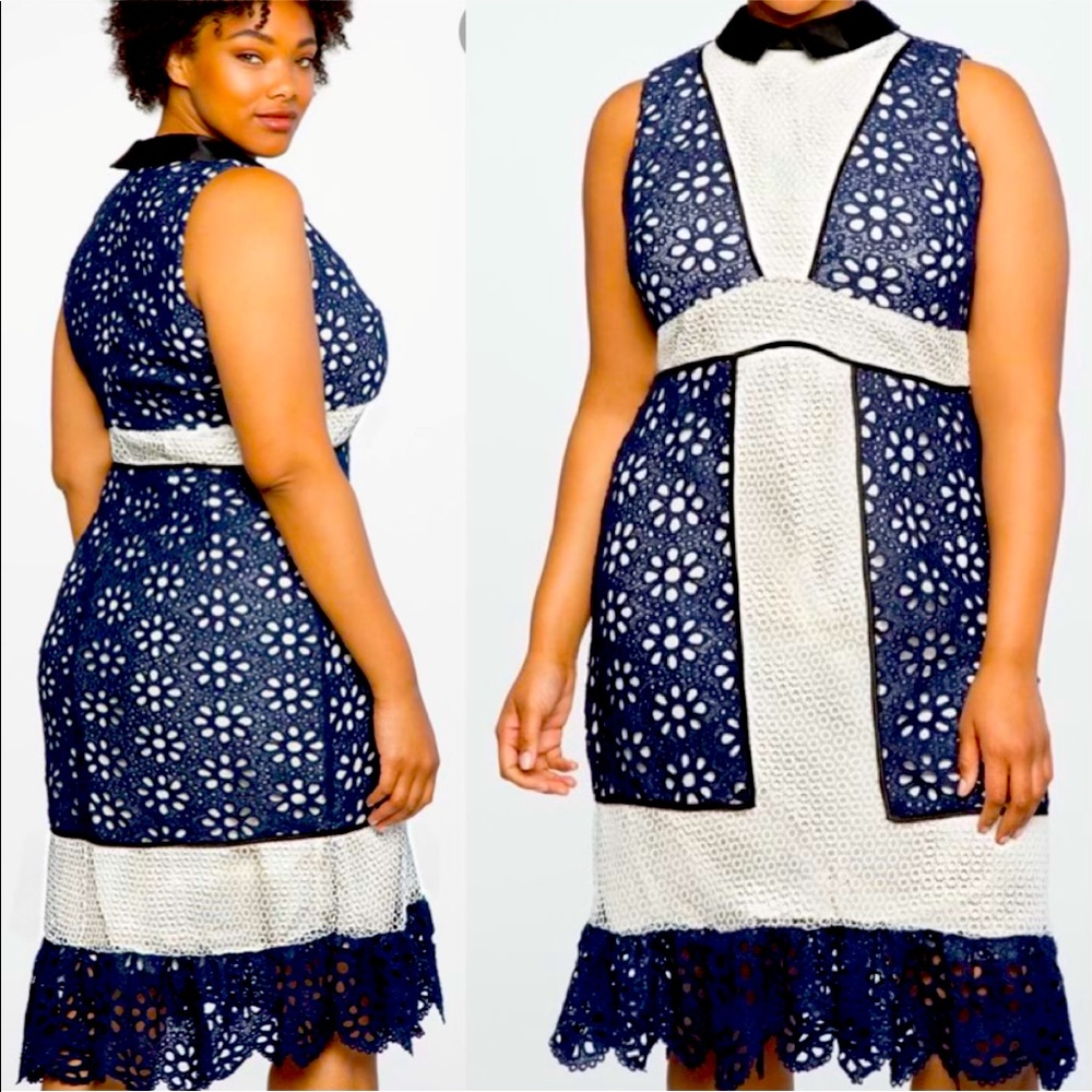 Eloquii Mixed Lace Eyelet Collared Dress 18 NWT